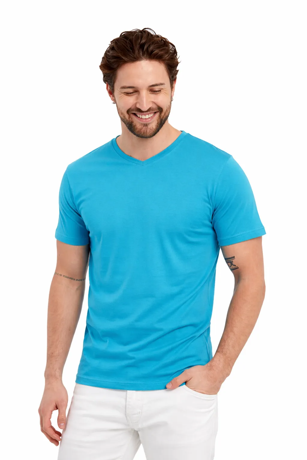 Farklı Renklerde Yüksek Kalite V Yaka Tişört XS-XXL, 3XL - görsel 4