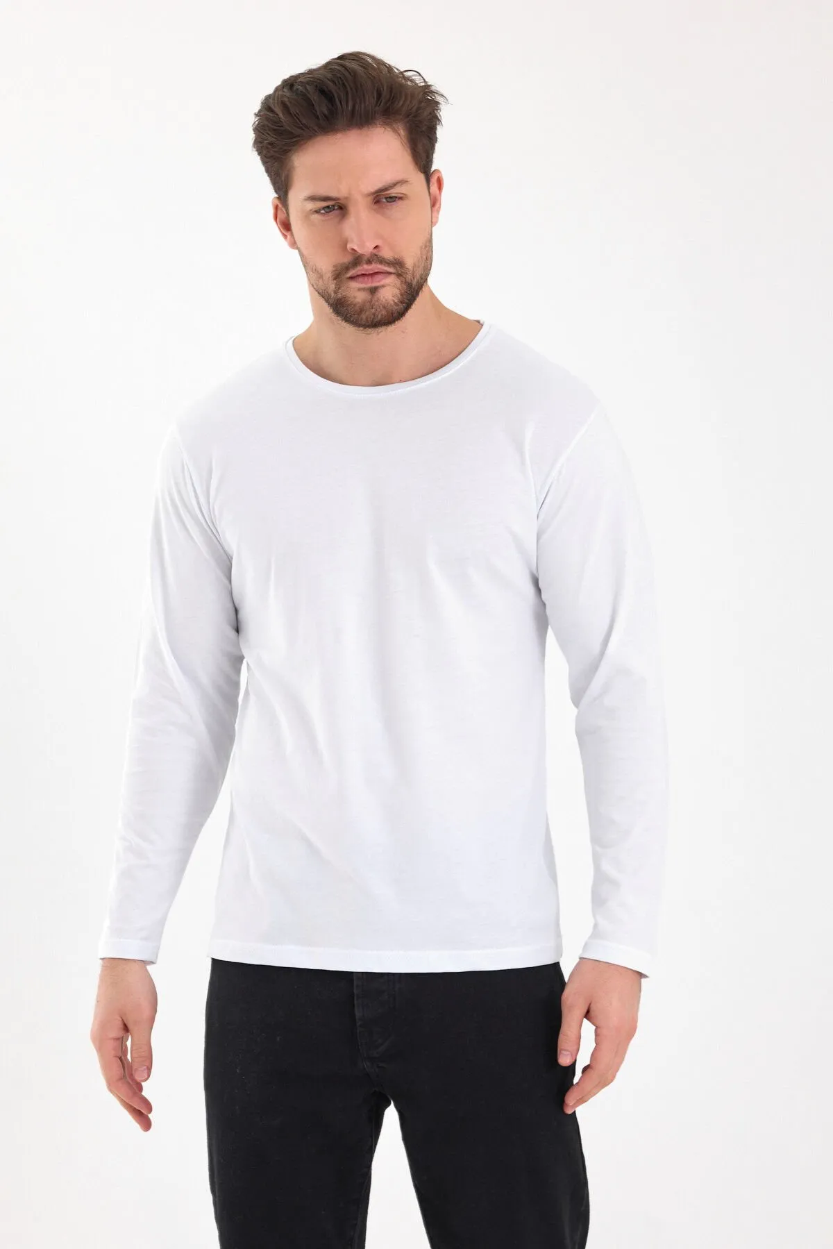 SİYAH ve BEYAZ Unisex 0 Yaka Uzun Kol Sweatshirt - görsel 2