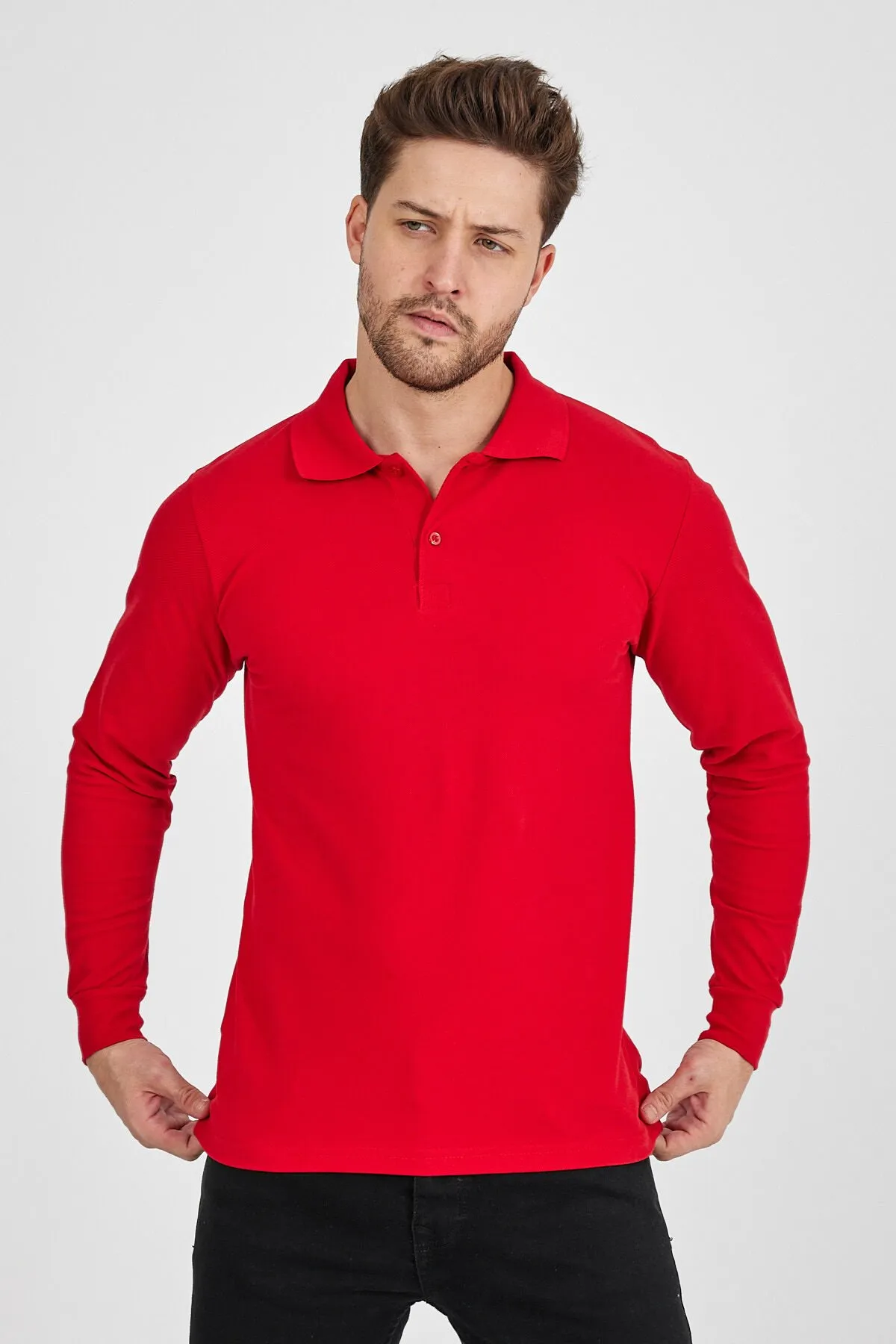 Farklı Renklerde Yüksek Kalite POLO Yaka Uzun Kol XS-XXL, 3XL %100 PAMUK